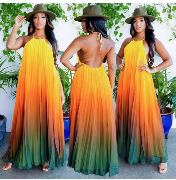 OMBRE PLEATED MAXI DRESS