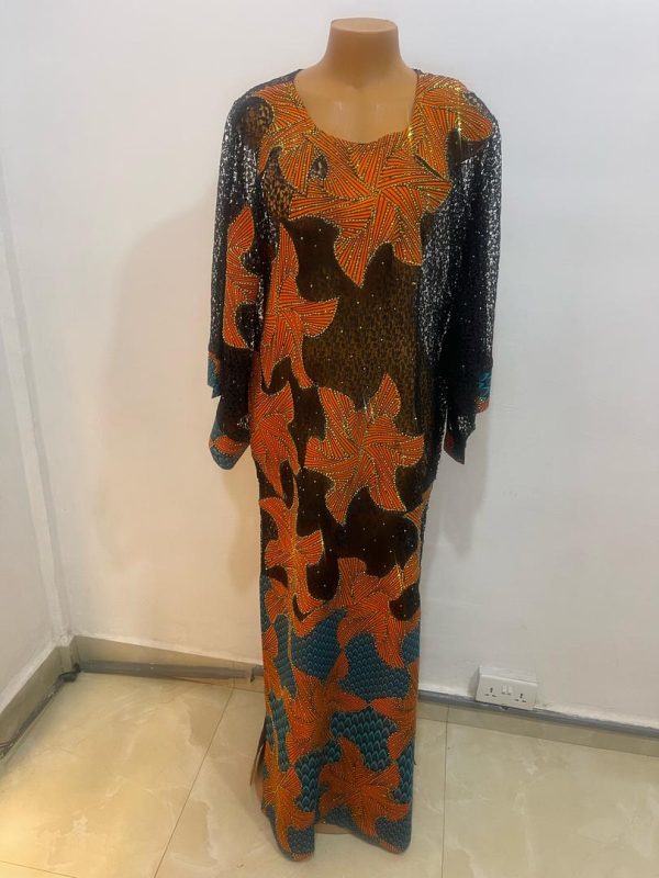 Black Cord lace with Abiscuss flower Ankara