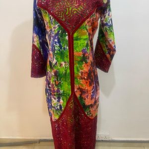 Adire mixed with cord lace design dress