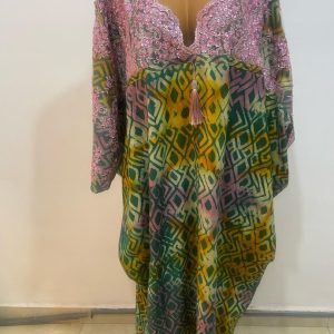 Adire  chiffon with pink lace