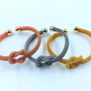 3 Pieces Women's Girls Bangles Tangled 3 Color Set Gold Silver & Rose Gold