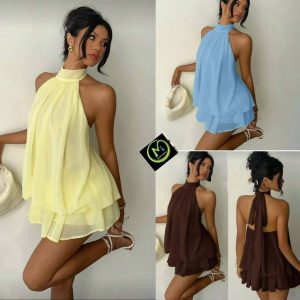 Bubble Halter Tie Backless Sleeveless A Line Party