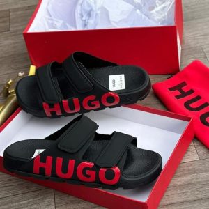Hugo Black Double-Touch Closure Logo Sandals